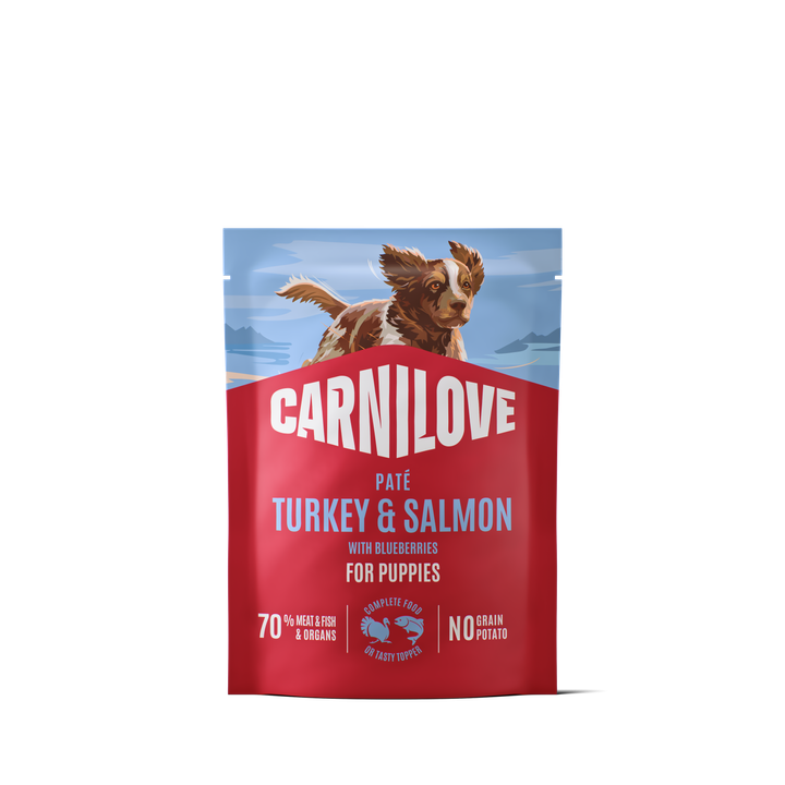 Carnilove Dog Paté Tacchino & Salmone con Mirtilli Blu umido busta per Cuccioli 300 g